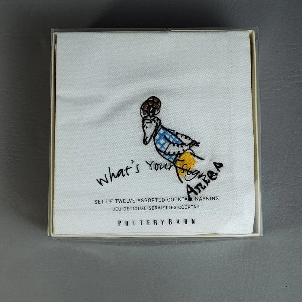 Pottery Barn Zodiac What's Your Sign? Cocktail Napkins 100% Cotton‎ Set/12